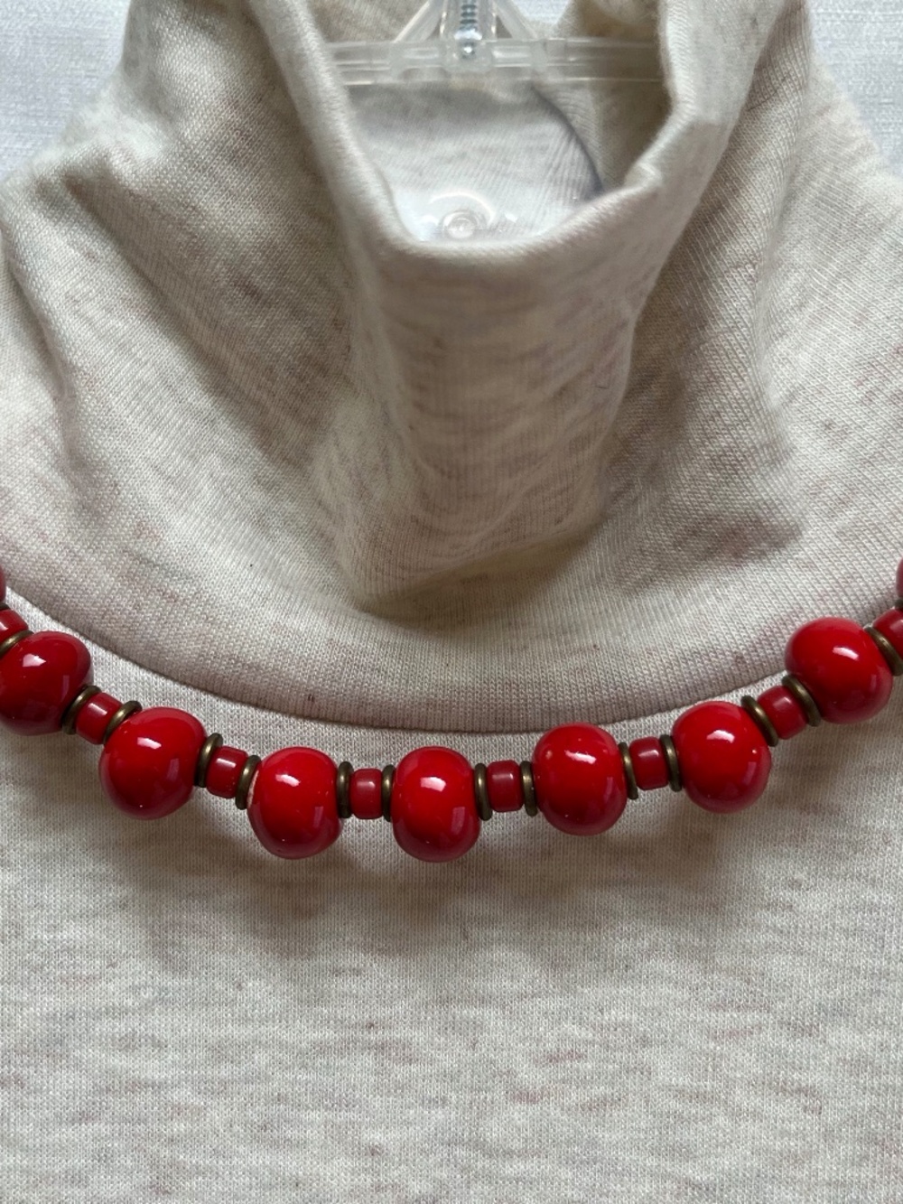 Red Clay Bead Choker Necklace